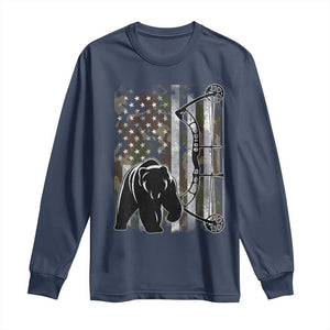 Bear Bowhunting Bow Archery Vintage Camo American Flag Long Sleeve Shirt TS11 Navy Print Your Wear