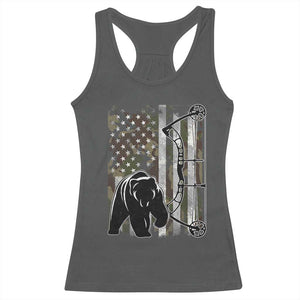 Bear Bowhunting Bow Archery Vintage Camo American Flag Racerback Tank Top TS11 Dark Heather Print Your Wear