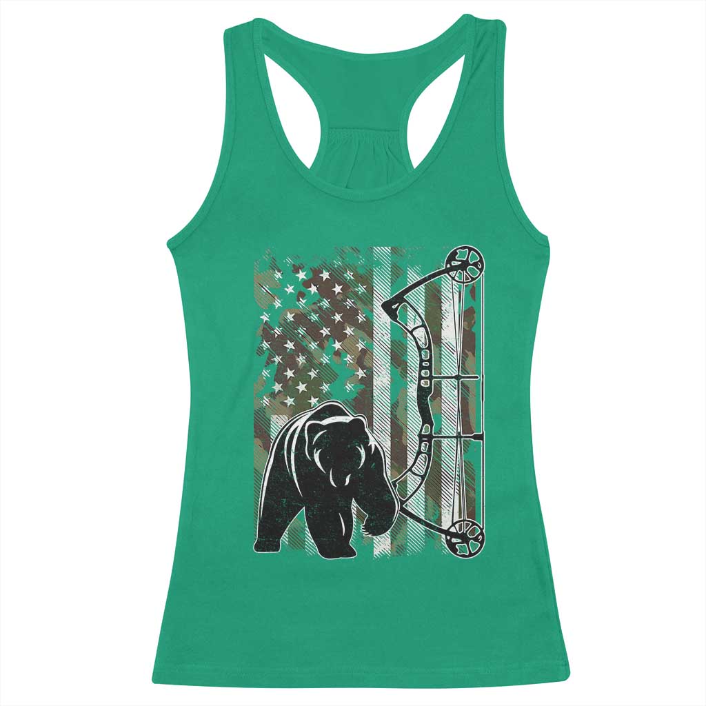 Bear Bowhunting Bow Archery Vintage Camo American Flag Racerback Tank Top TS11 Irish Green Print Your Wear