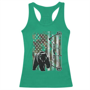 Bear Bowhunting Bow Archery Vintage Camo American Flag Racerback Tank Top TS11 Irish Green Print Your Wear