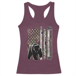 Bear Bowhunting Bow Archery Vintage Camo American Flag Racerback Tank Top TS11 Maroon Print Your Wear