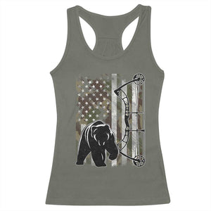 Bear Bowhunting Bow Archery Vintage Camo American Flag Racerback Tank Top TS11 Military Green Print Your Wear