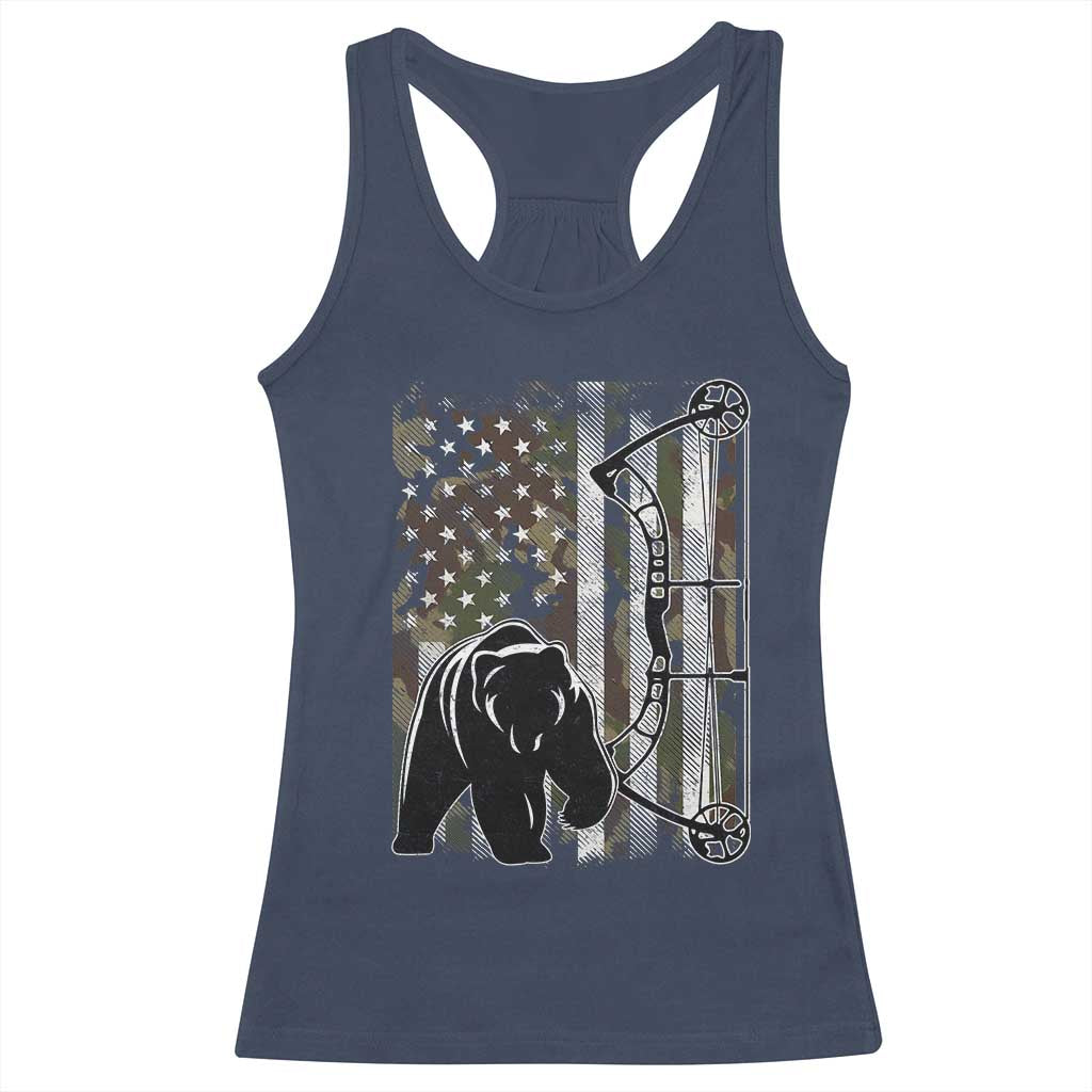 Bear Bowhunting Bow Archery Vintage Camo American Flag Racerback Tank Top TS11 Navy Print Your Wear