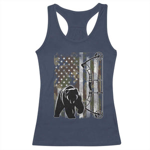 Bear Bowhunting Bow Archery Vintage Camo American Flag Racerback Tank Top TS11 Navy Print Your Wear