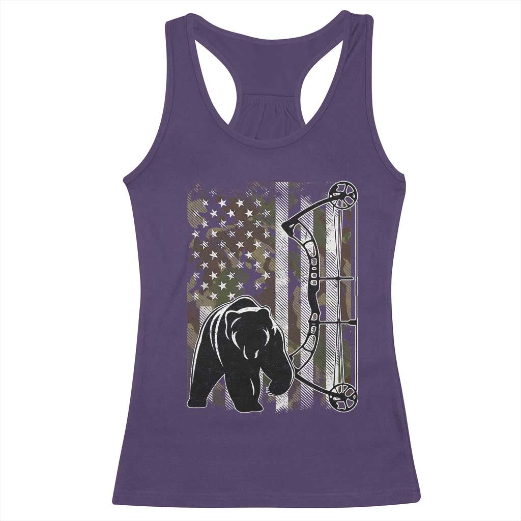 Bear Bowhunting Bow Archery Vintage Camo American Flag Racerback Tank Top TS11 Purple Print Your Wear