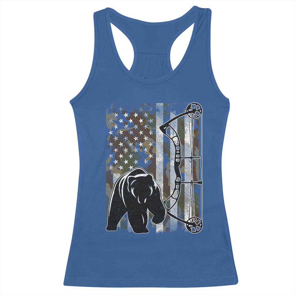 Bear Bowhunting Bow Archery Vintage Camo American Flag Racerback Tank Top TS11 Royal Blue Print Your Wear
