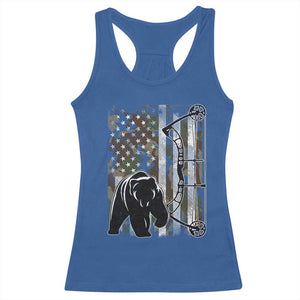 Bear Bowhunting Bow Archery Vintage Camo American Flag Racerback Tank Top TS11 Royal Blue Print Your Wear