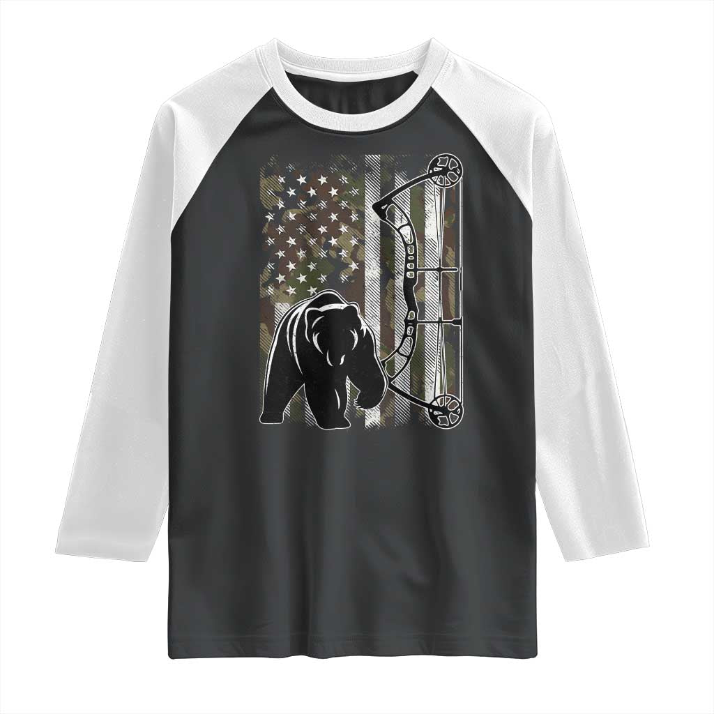 Bear Bowhunting Bow Archery Vintage Camo American Flag Raglan Shirt TS11 Black White Print Your Wear