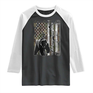 Bear Bowhunting Bow Archery Vintage Camo American Flag Raglan Shirt TS11 Black White Print Your Wear