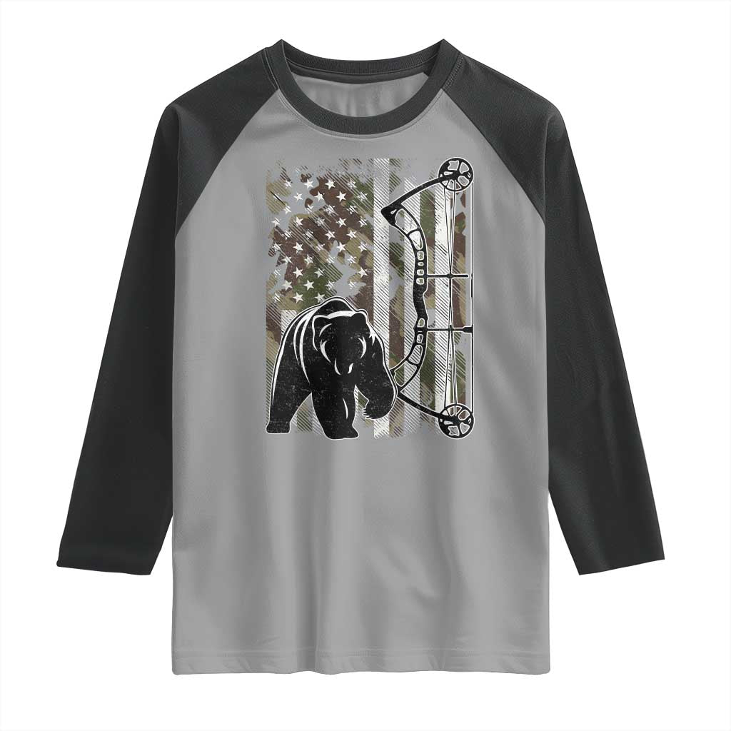 Bear Bowhunting Bow Archery Vintage Camo American Flag Raglan Shirt TS11 Sport Gray Black Print Your Wear