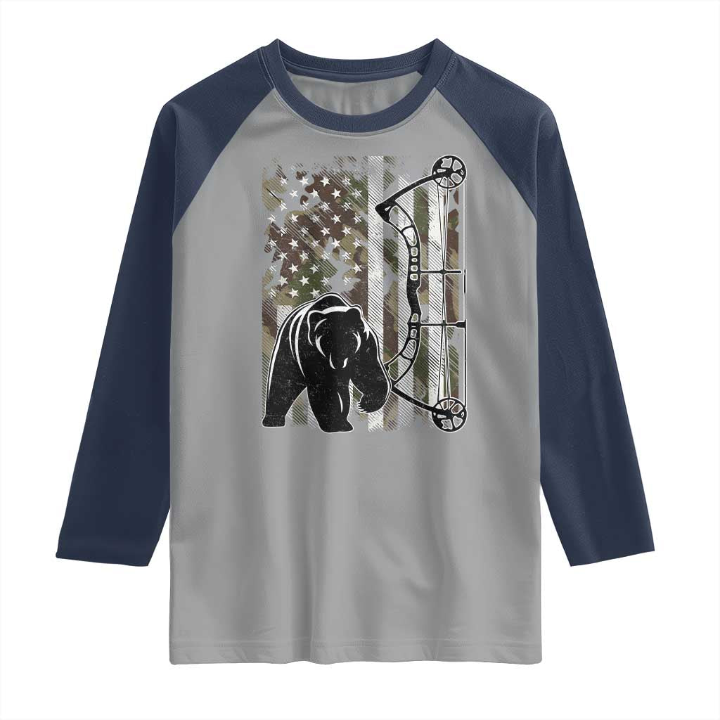 Bear Bowhunting Bow Archery Vintage Camo American Flag Raglan Shirt TS11 Sport Gray Navy Print Your Wear