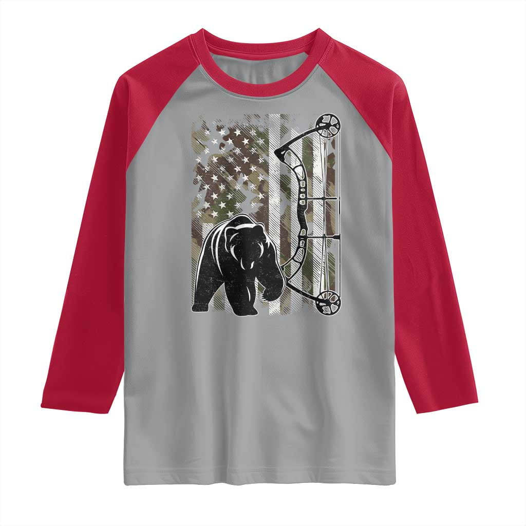 Bear Bowhunting Bow Archery Vintage Camo American Flag Raglan Shirt TS11 Sport Gray Red Print Your Wear