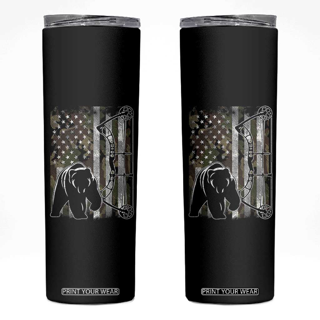 Bear Bowhunting Bow Archery Vintage Camo American Flag Skinny Tumbler TS11 Black Print Your Wear