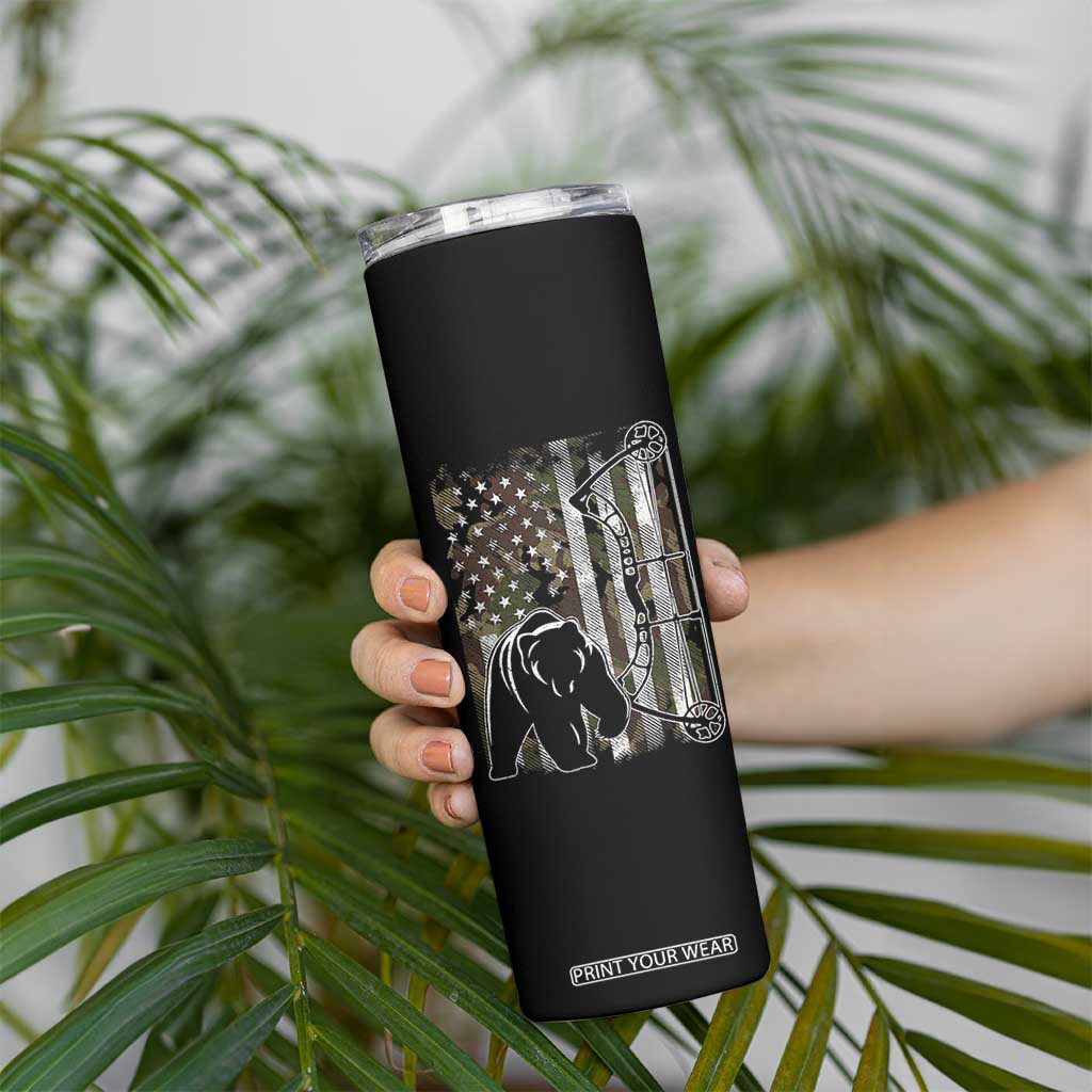 Bear Bowhunting Bow Archery Vintage Camo American Flag Skinny Tumbler TS11 Print Your Wear