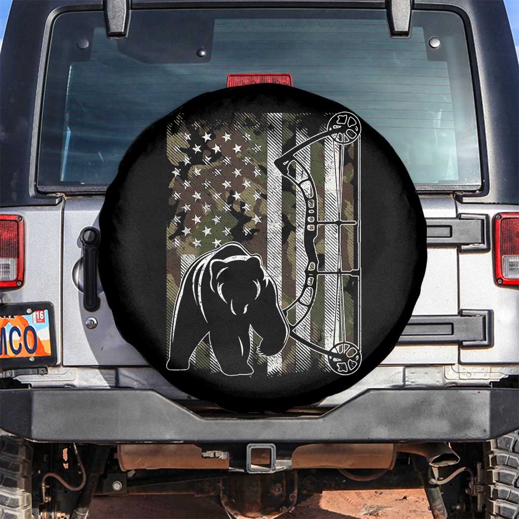 Bear Bowhunting Bow Archery Vintage Camo American Flag Spare Tire Cover TS11 No hole Black Print Your Wear
