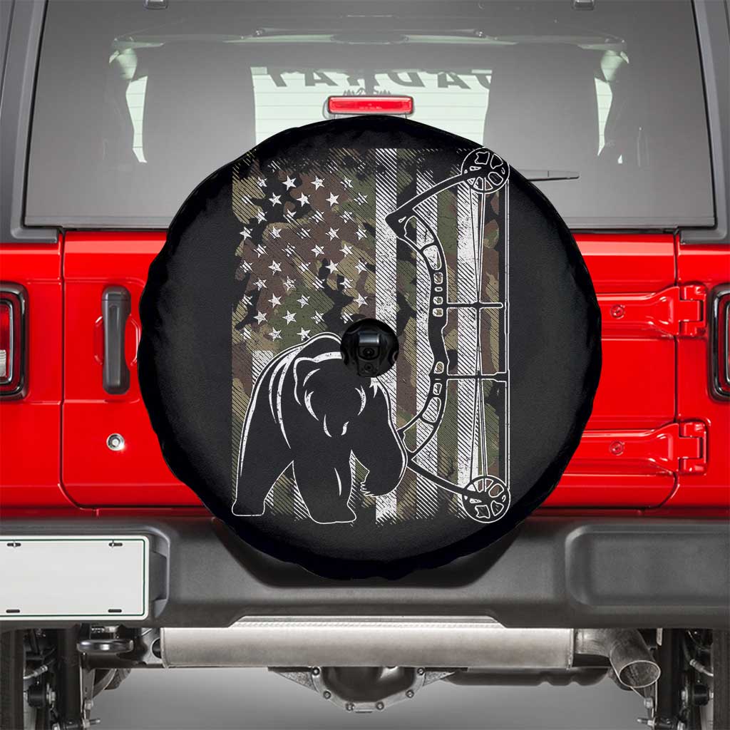 Bear Bowhunting Bow Archery Vintage Camo American Flag Spare Tire Cover TS11 Black Print Your Wear