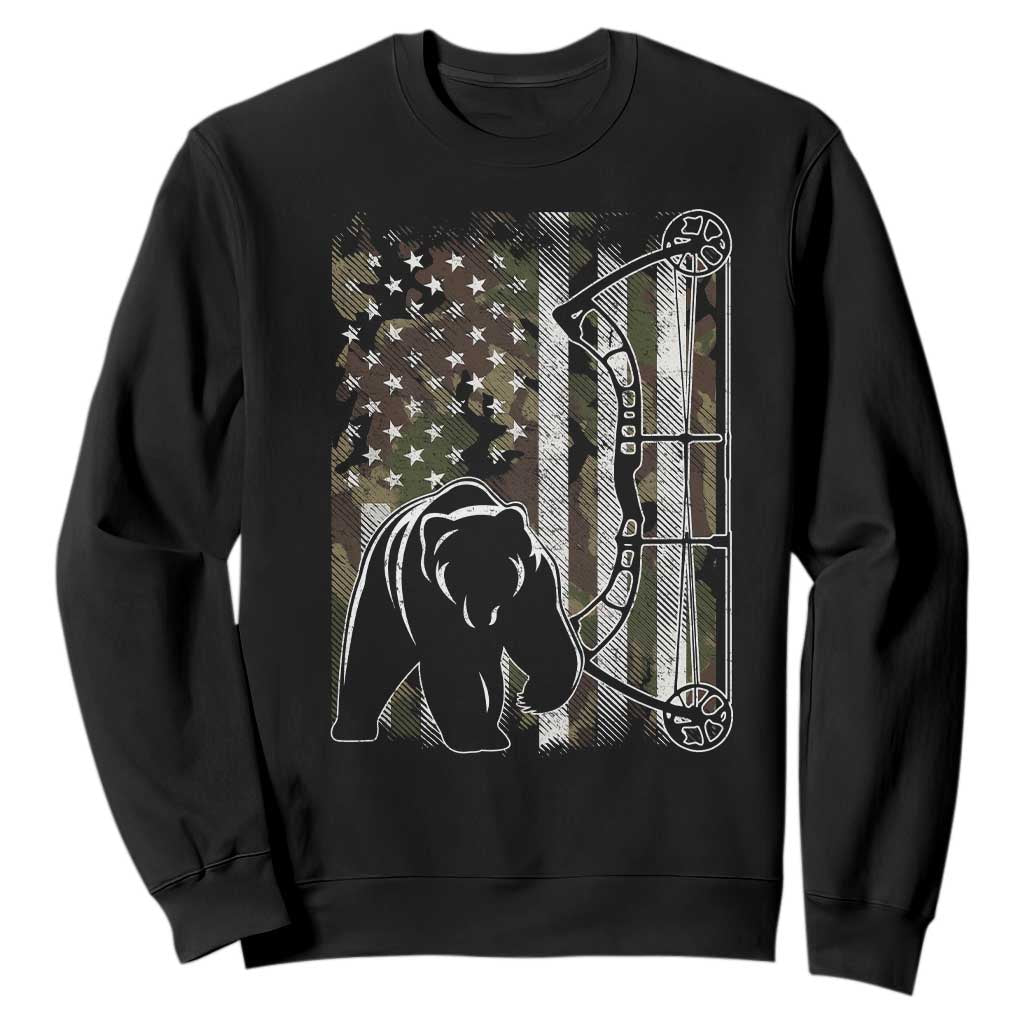 Bear Bowhunting Bow Archery Vintage Camo American Flag Sweatshirt - Print Your Wear