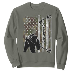 Bear Bowhunting Bow Archery Vintage Camo American Flag Sweatshirt - Print Your Wear