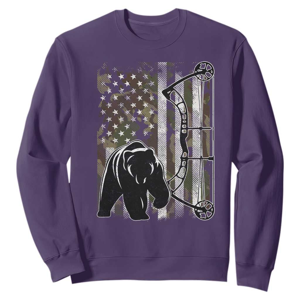 Bear Bowhunting Bow Archery Vintage Camo American Flag Sweatshirt TS11 Purple Print Your Wear