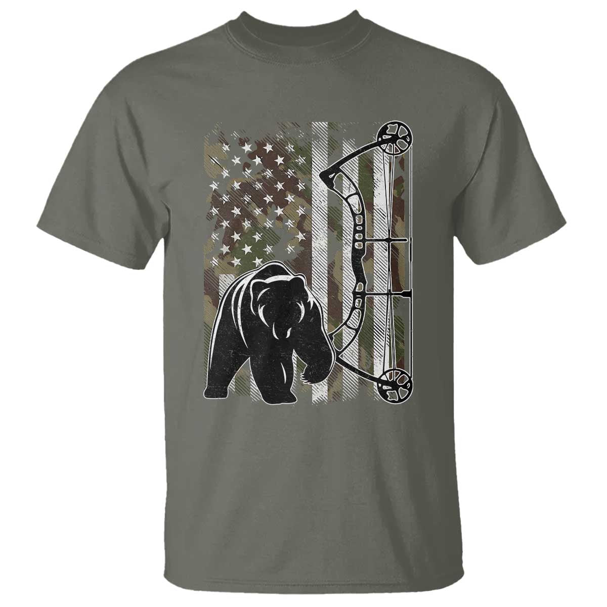 Bear Bowhunting Bow Archery Vintage Camo American Flag T Shirt TS11 Military Green Print Your Wear
