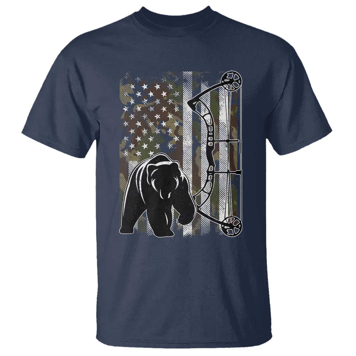 Bear Bowhunting Bow Archery Vintage Camo American Flag T Shirt TS11 Navy Print Your Wear