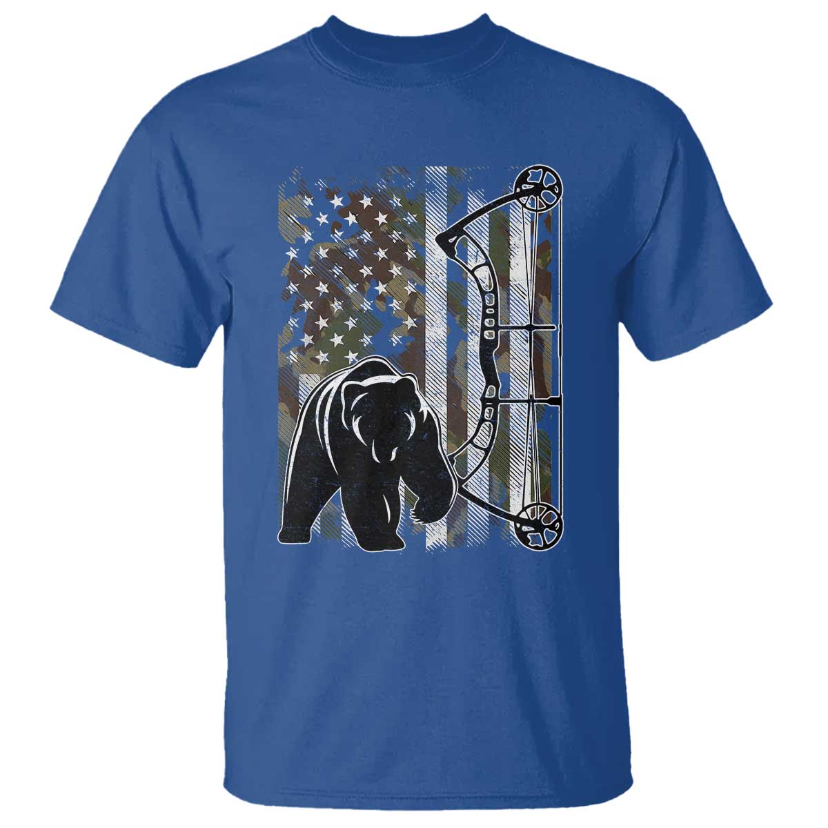 Bear Bowhunting Bow Archery Vintage Camo American Flag T Shirt TS11 Royal Blue Print Your Wear