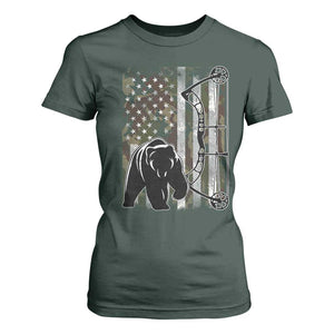 Bear Bowhunting Bow Archery Vintage Camo American Flag T Shirt For Women - Print Your Wear