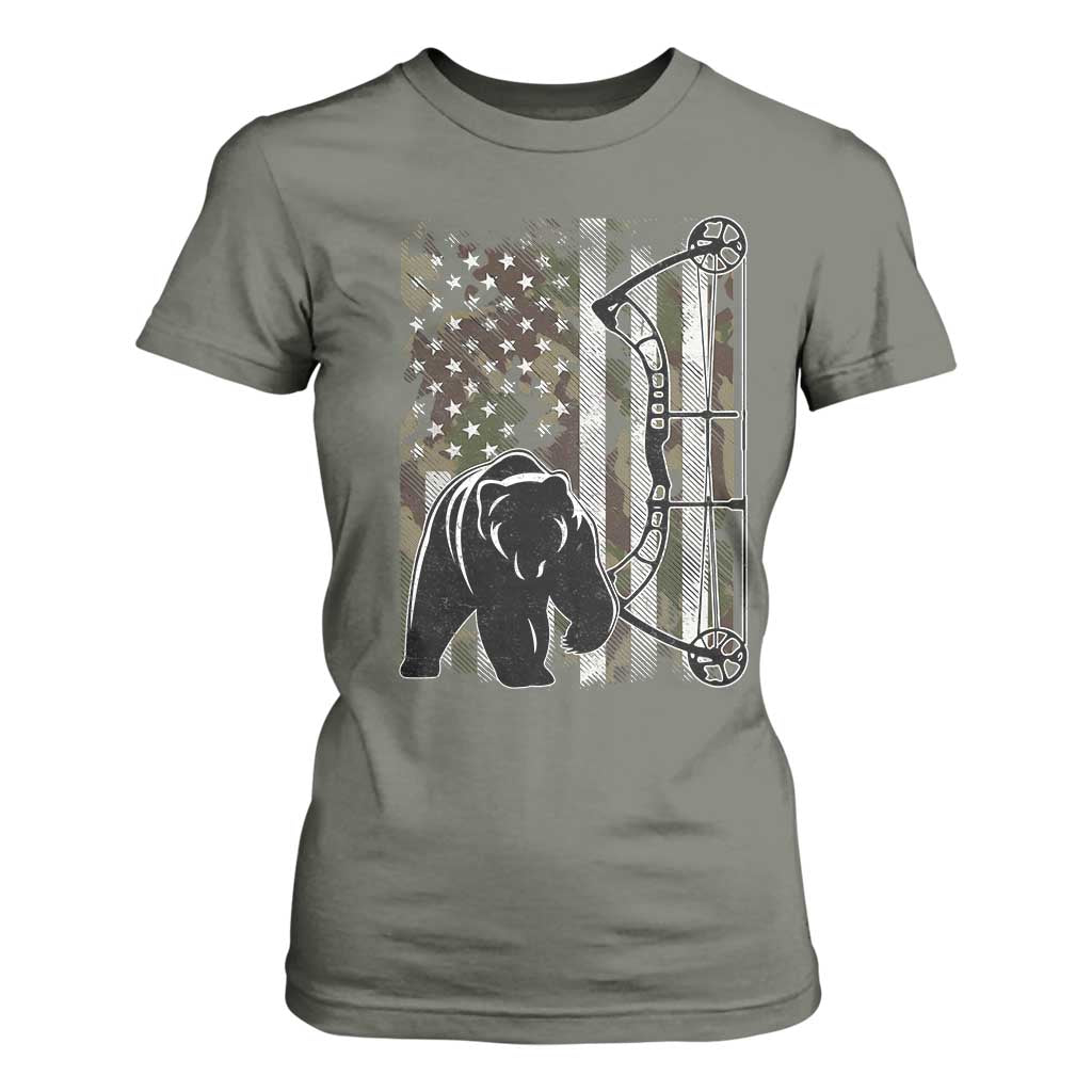 Bear Bowhunting Bow Archery Vintage Camo American Flag T Shirt For Women TS11 Military Green Print Your Wear