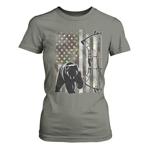 Bear Bowhunting Bow Archery Vintage Camo American Flag T Shirt For Women - Print Your Wear