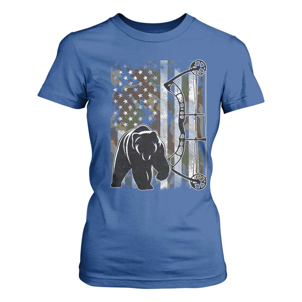 Bear Bowhunting Bow Archery Vintage Camo American Flag T Shirt For Women TS11 Royal Blue Print Your Wear