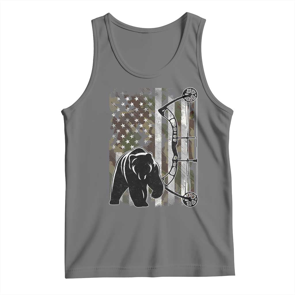 Bear Bowhunting Bow Archery Vintage Camo American Flag Tank Top TS11 Black Heather Print Your Wear