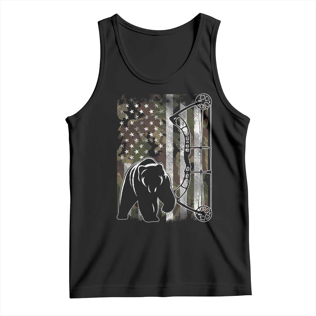 Bear Bowhunting Bow Archery Vintage Camo American Flag Tank Top TS11 Black Print Your Wear