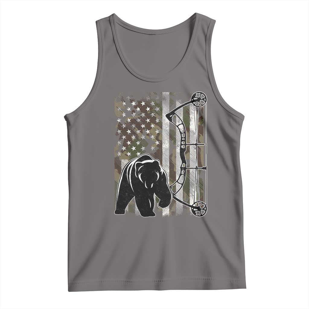 Bear Bowhunting Bow Archery Vintage Camo American Flag Tank Top TS11 Deep Heather Print Your Wear