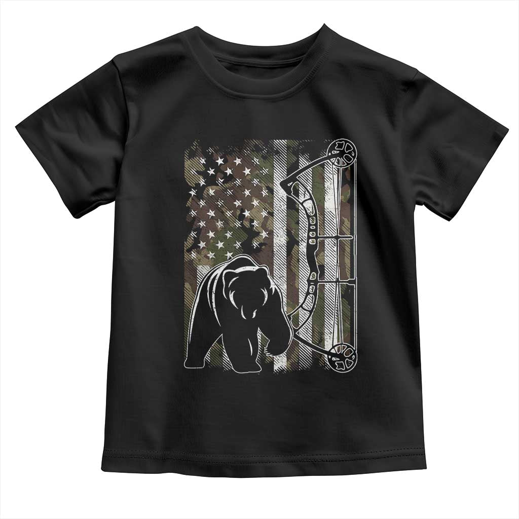Bear Bowhunting Bow Archery Vintage Camo American Flag Toddler T Shirt TS11 Black Print Your Wear