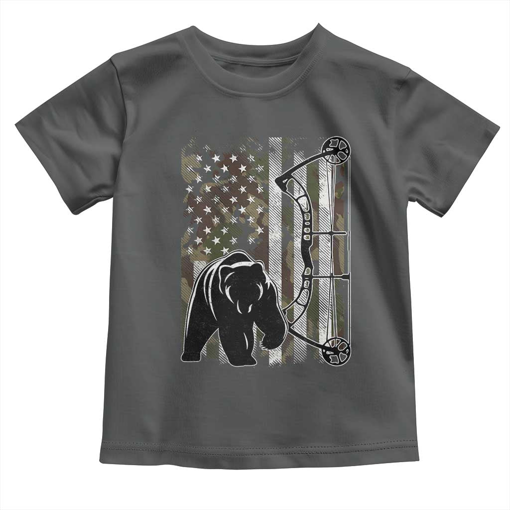 Bear Bowhunting Bow Archery Vintage Camo American Flag Toddler T Shirt TS11 Dark Heather Print Your Wear