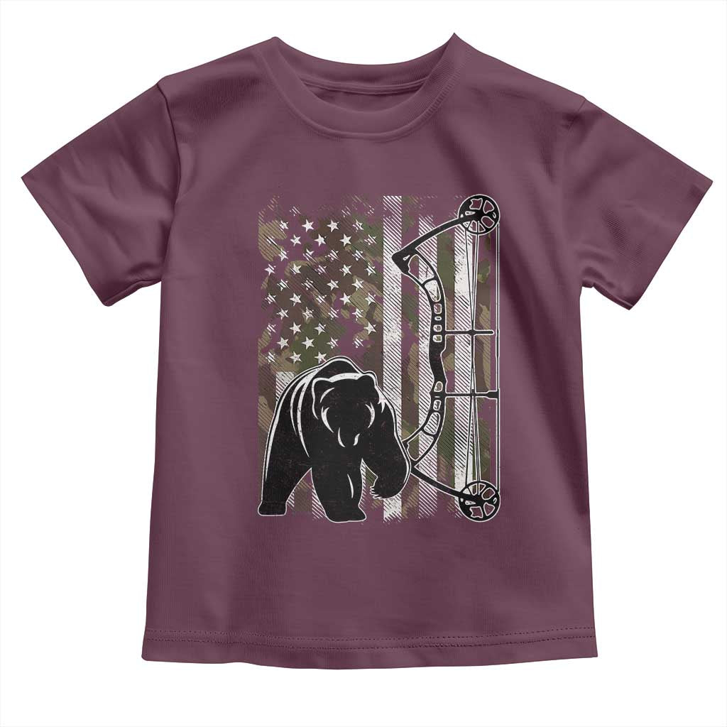 Bear Bowhunting Bow Archery Vintage Camo American Flag Toddler T Shirt TS11 Maroon Print Your Wear