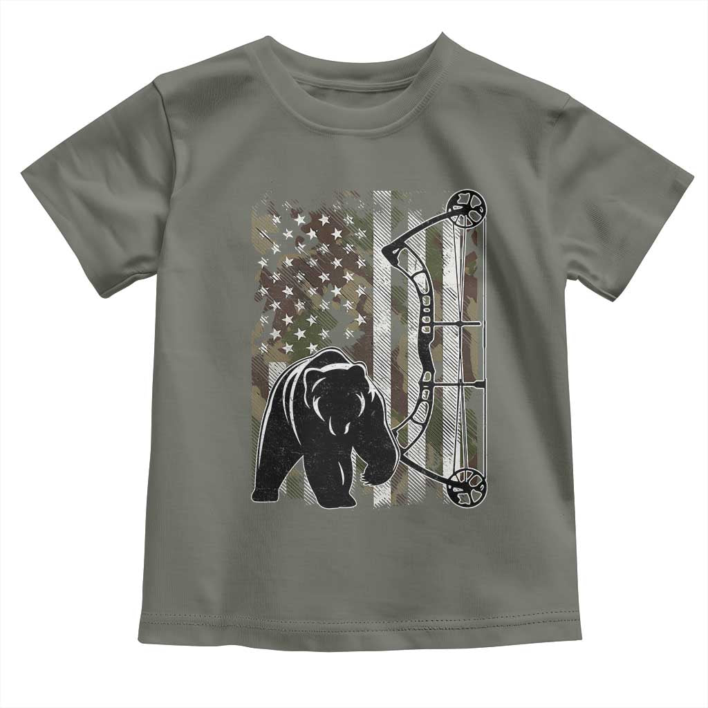 Bear Bowhunting Bow Archery Vintage Camo American Flag Toddler T Shirt TS11 Military Green Print Your Wear