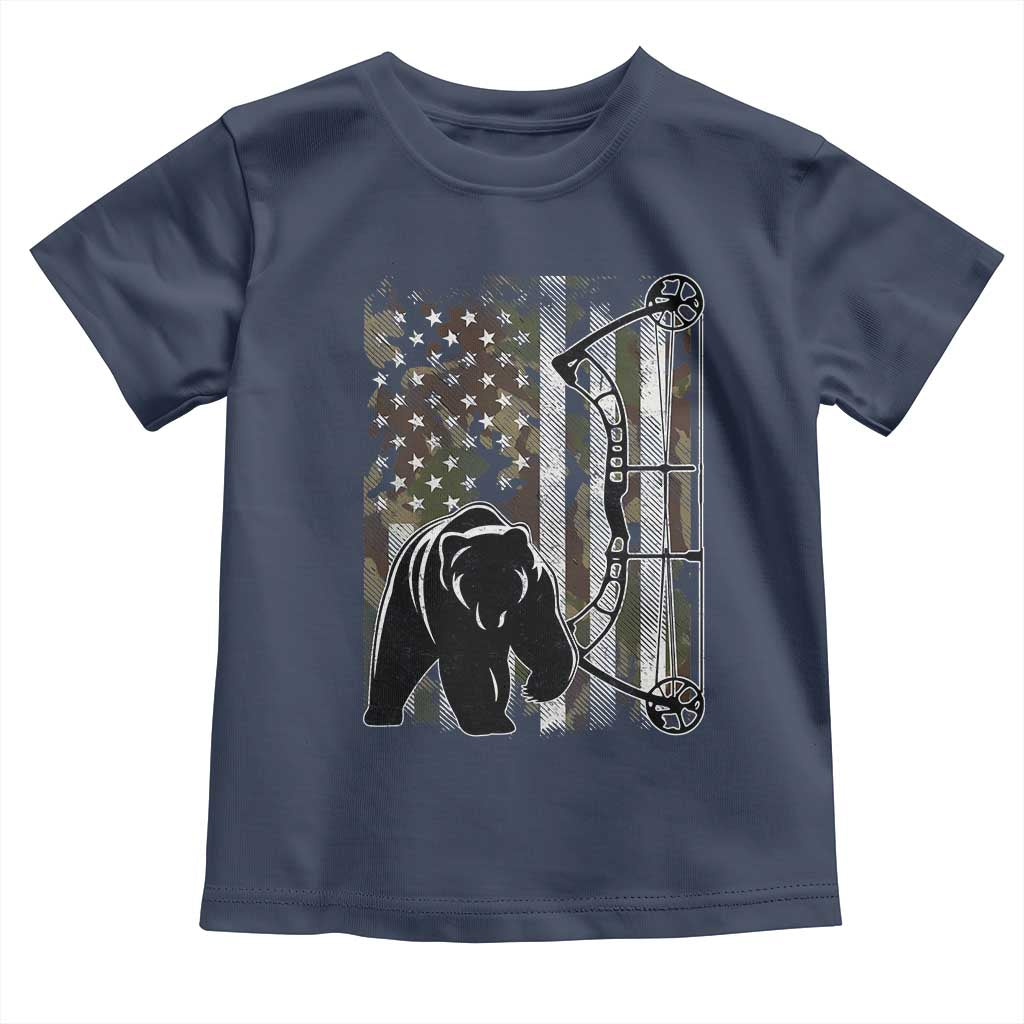 Bear Bowhunting Bow Archery Vintage Camo American Flag Toddler T Shirt TS11 Navy Print Your Wear