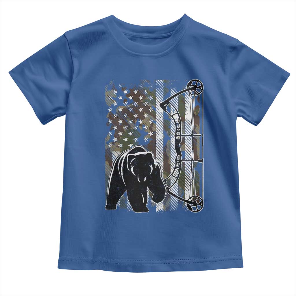 Bear Bowhunting Bow Archery Vintage Camo American Flag Toddler T Shirt TS11 Royal Blue Print Your Wear