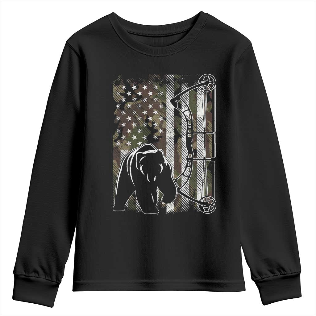 Bear Bowhunting Bow Archery Vintage Camo American Flag Youth Sweatshirt TS11 Black Print Your Wear