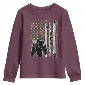 Bear Bowhunting Bow Archery Vintage Camo American Flag Youth Sweatshirt TS11 Maroon Print Your Wear