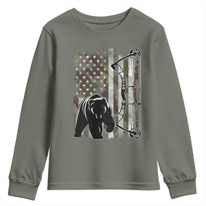Bear Bowhunting Bow Archery Vintage Camo American Flag Youth Sweatshirt TS11 Military Green Print Your Wear
