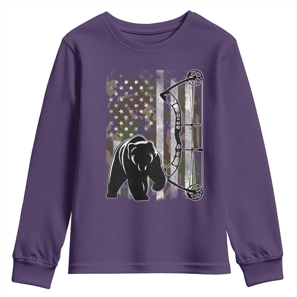 Bear Bowhunting Bow Archery Vintage Camo American Flag Youth Sweatshirt TS11 Purple Print Your Wear