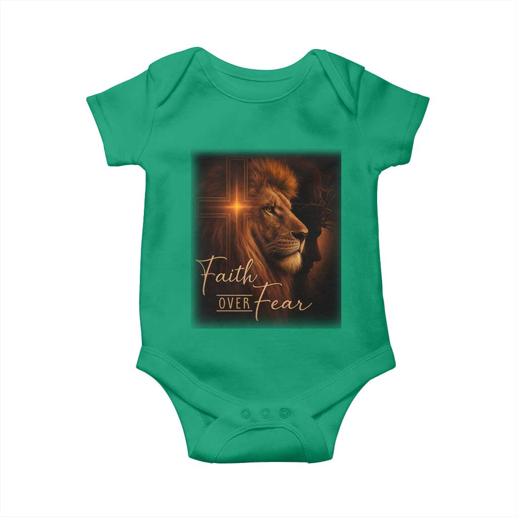 Faith Over Fear Baby Onesie Lion Of Judah Jesus Christian Religious TS11 Irish Green Print Your Wear