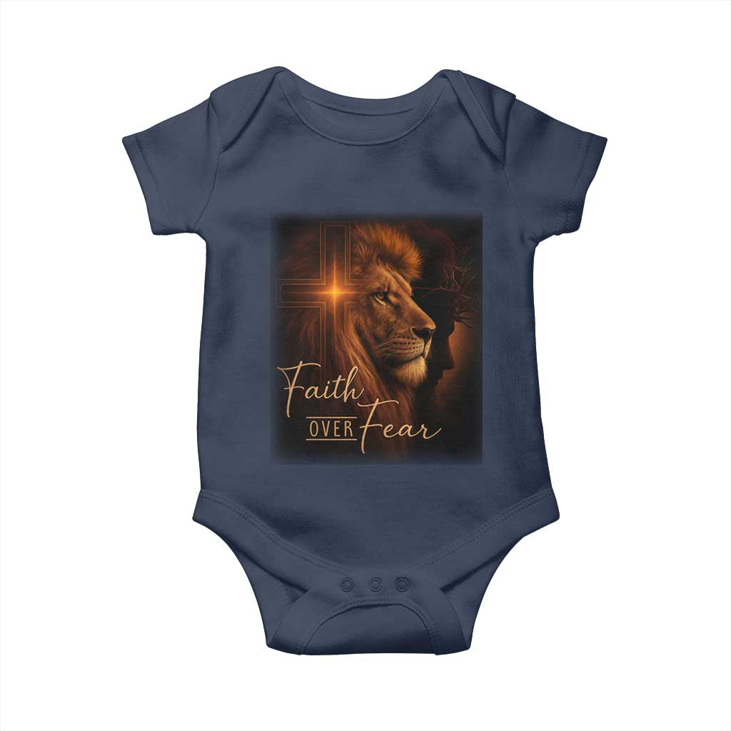 Faith Over Fear Baby Onesie Lion Of Judah Jesus Christian Religious TS11 Navy Print Your Wear
