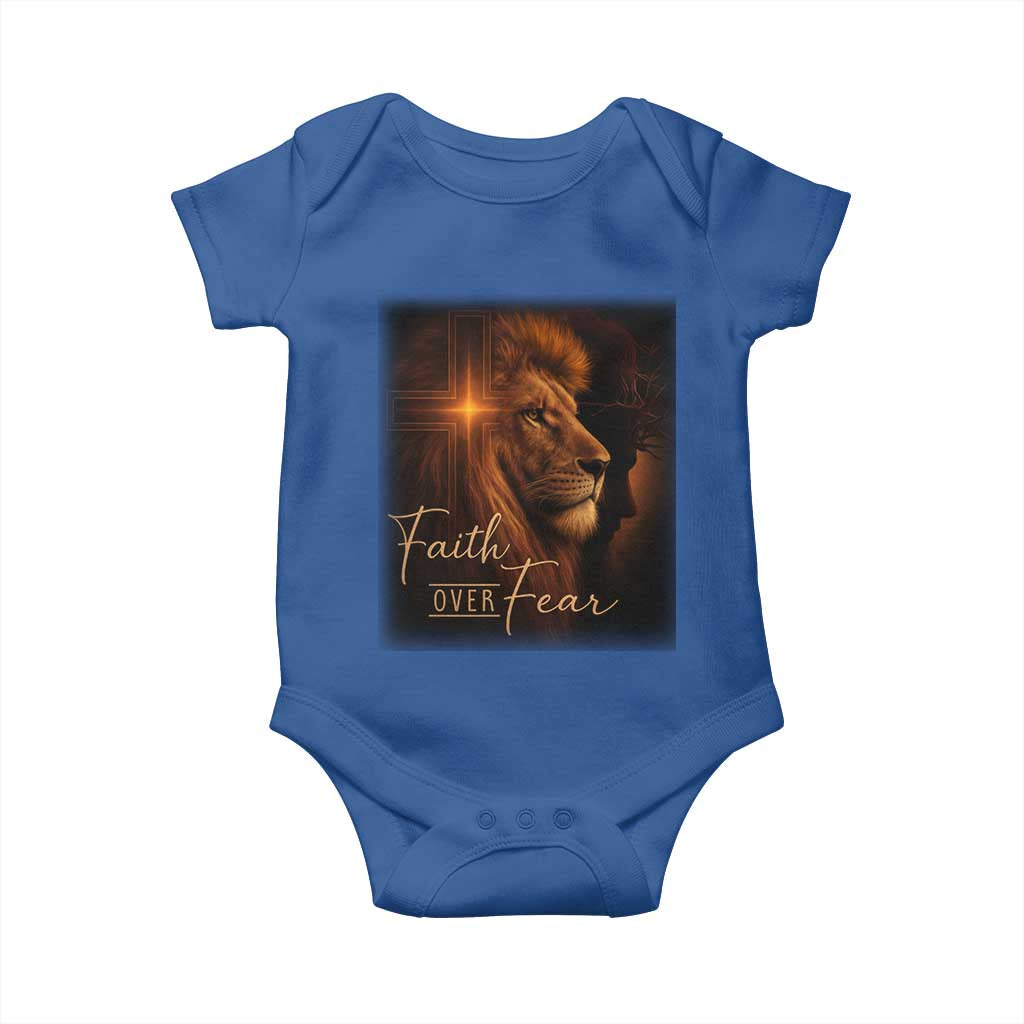 Faith Over Fear Baby Onesie Lion Of Judah Jesus Christian Religious TS11 Royal Blue Print Your Wear