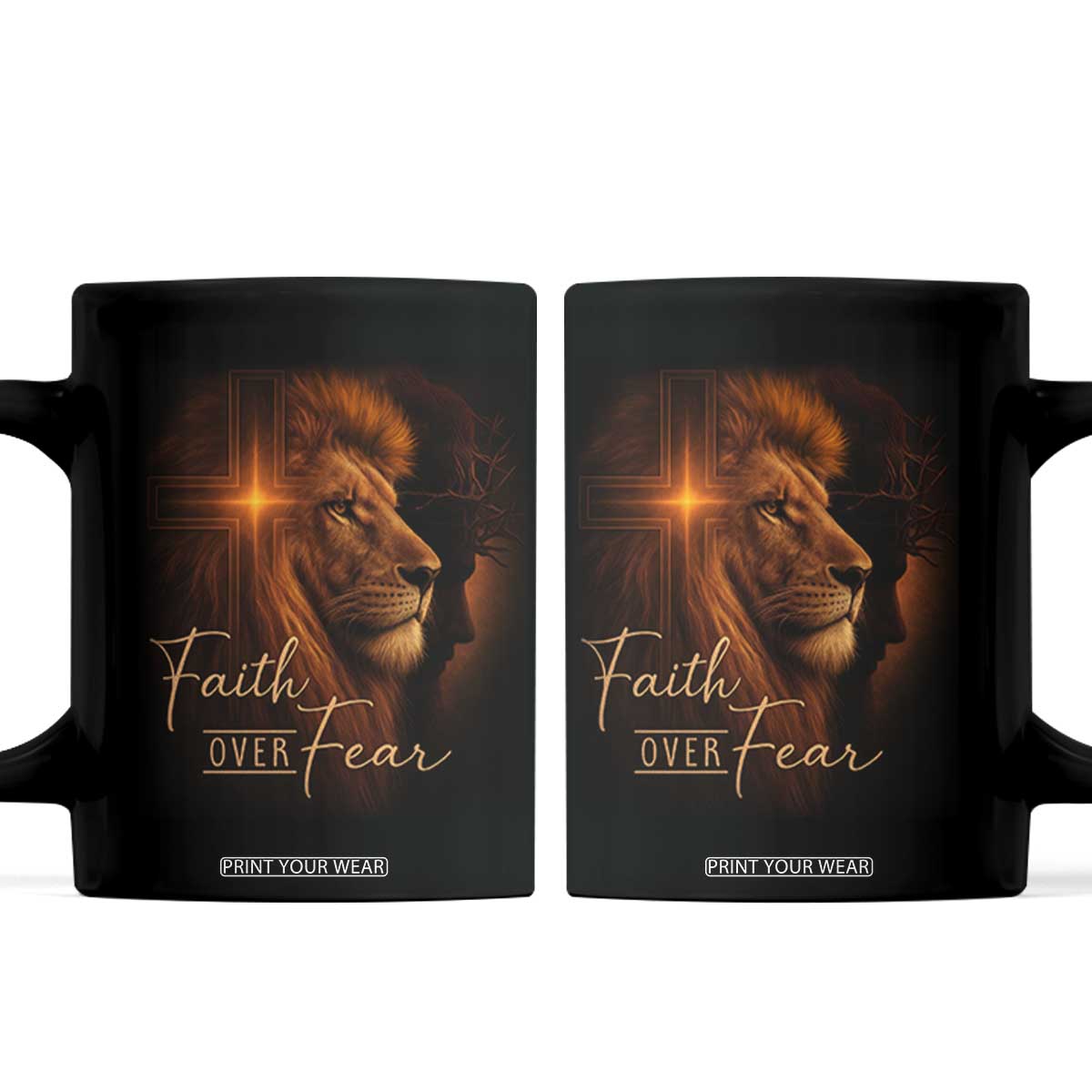 Faith Over Fear Coffee Mug Lion Of Judah Jesus Christian Religious TS11 Black Print Your Wear