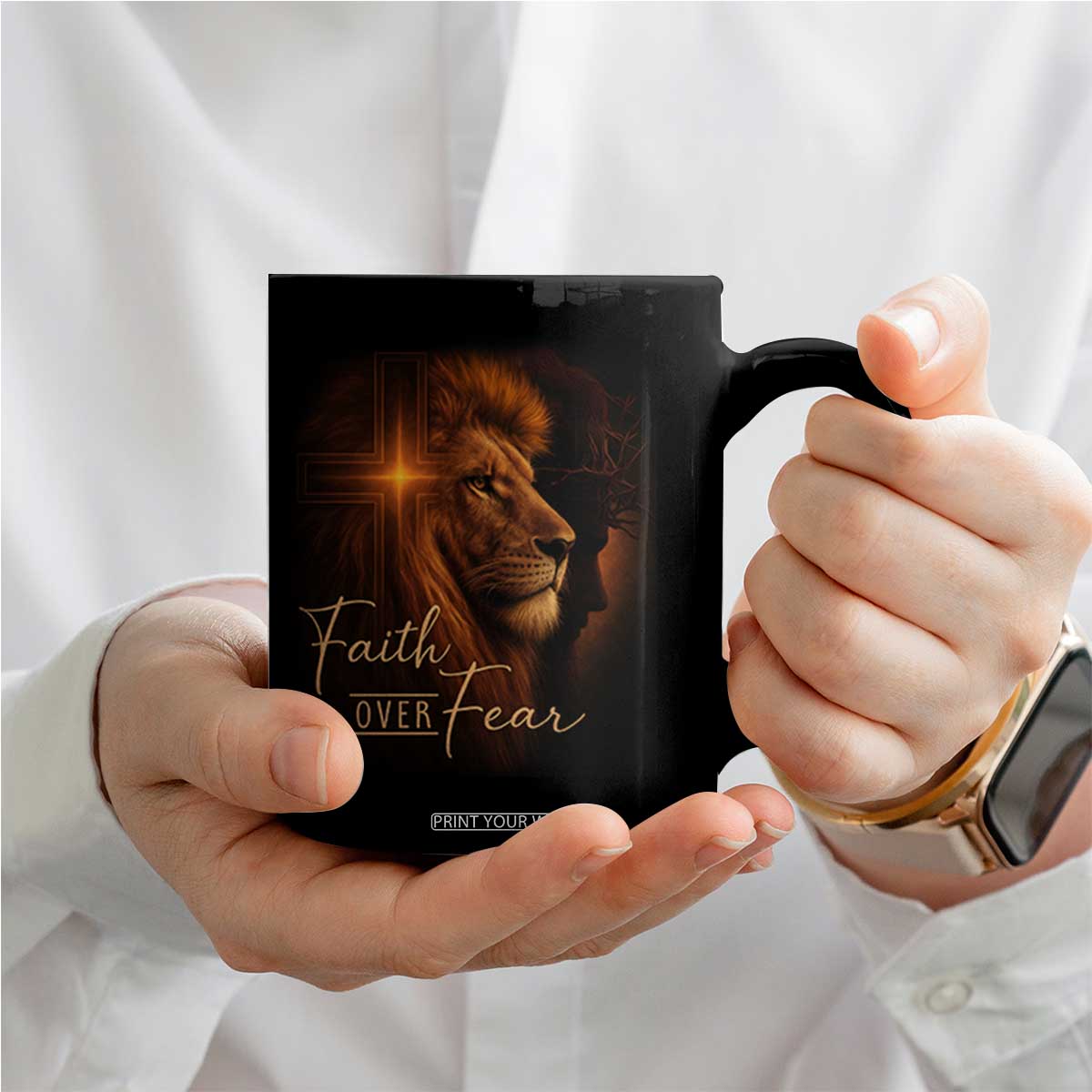 Faith Over Fear Coffee Mug Lion Of Judah Jesus Christian Religious TS11 Print Your Wear