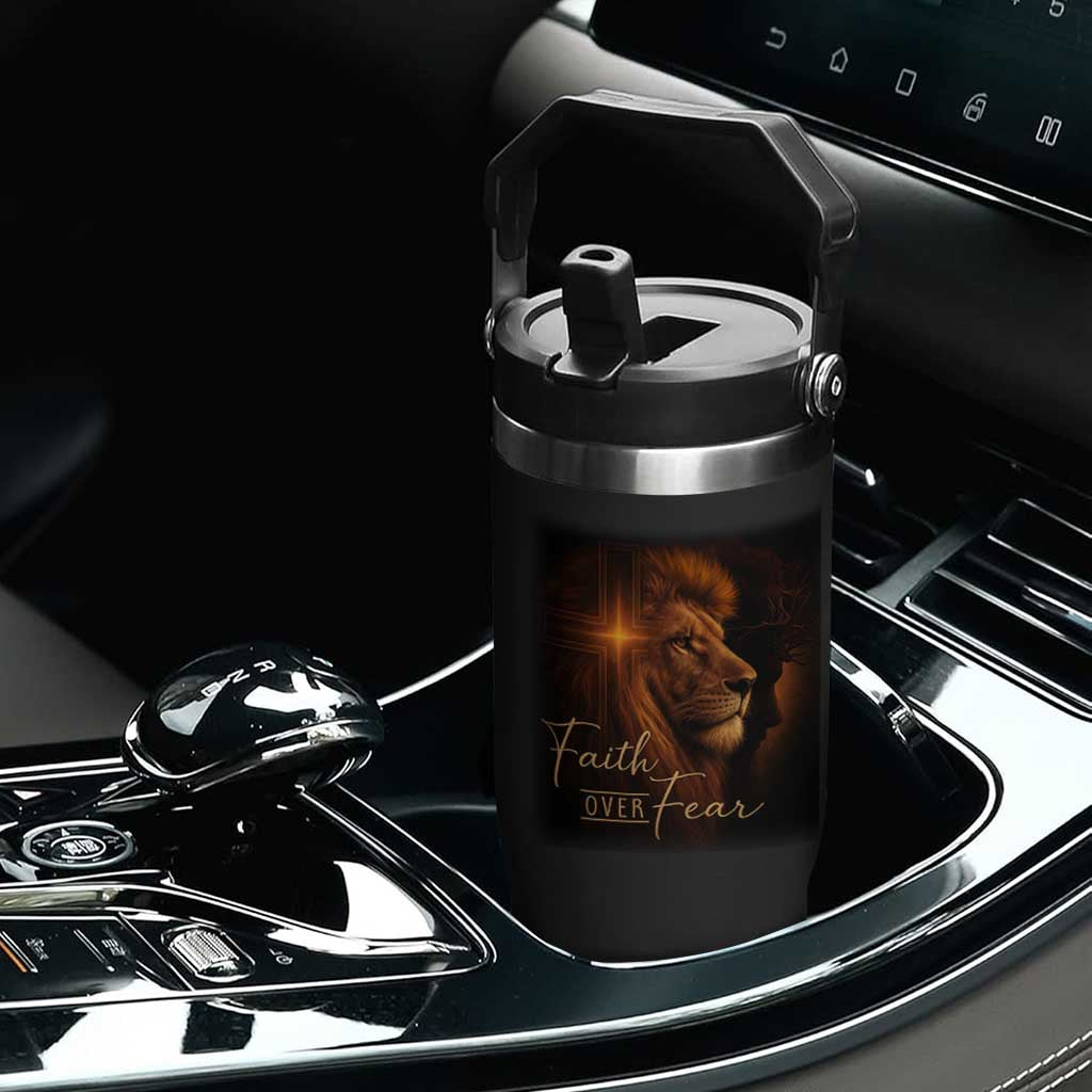 Faith Over Fear Flip Straw Tumbler Lion Of Judah Jesus Christian Religious TS11 Print Your Wear