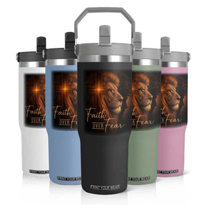 Faith Over Fear Flip Straw Tumbler Lion Of Judah Jesus Christian Religious TS11 Print Your Wear